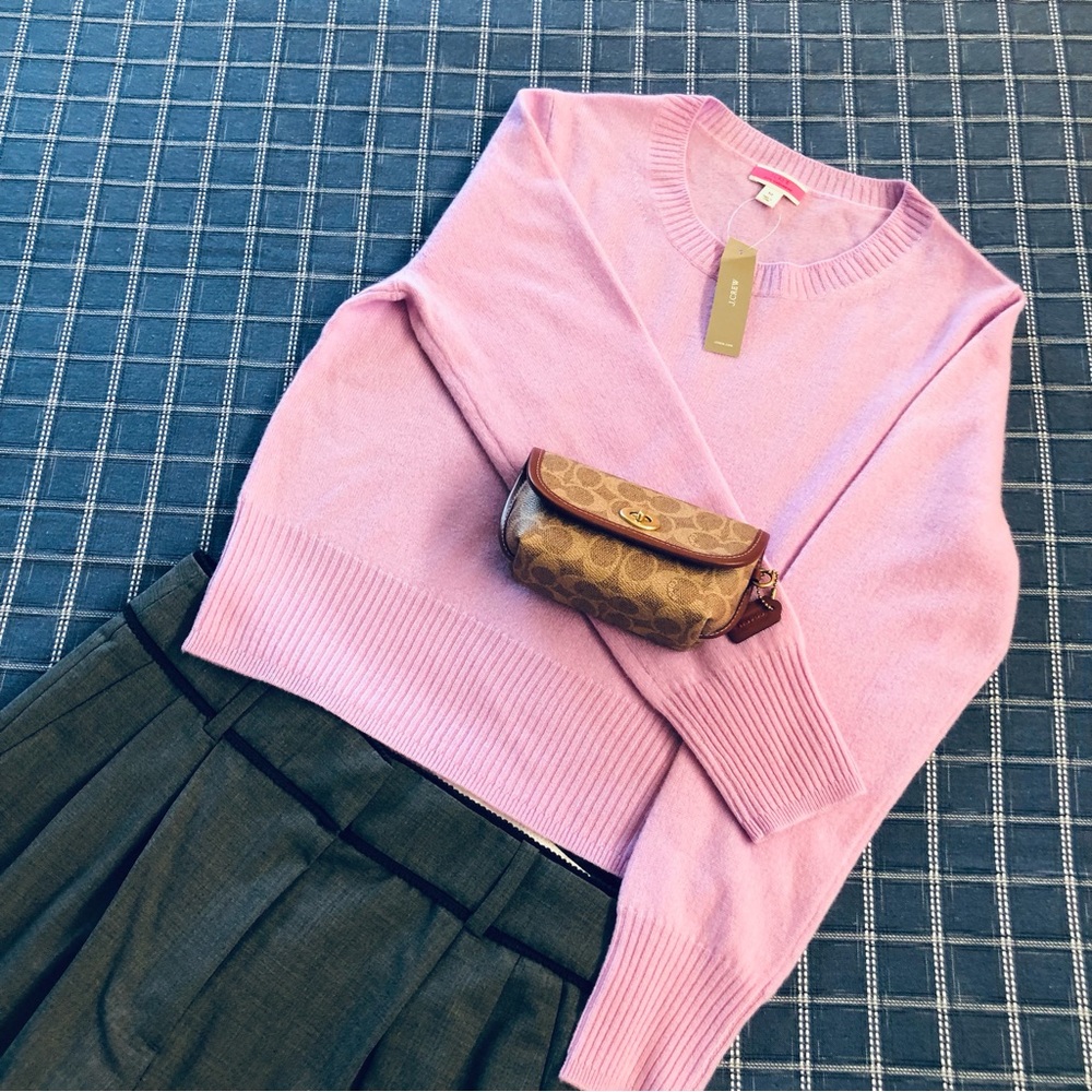 New J.Crew Cropped cashmere crewneck sweater/M/* Color: MUTED ORCHID